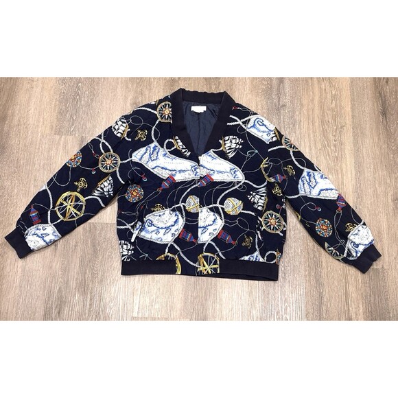 Brooks Brothers Jacket Mens Large Map Print Sailing Nautical Vintage 90s 80s Zip